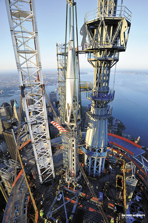 W.T.C. spire up and ready to go 5 Downtown Express photos by Terese Loeb Kreuzer. The last pieces of the spire were hoisted and installed, topping off 1 W.T.C.