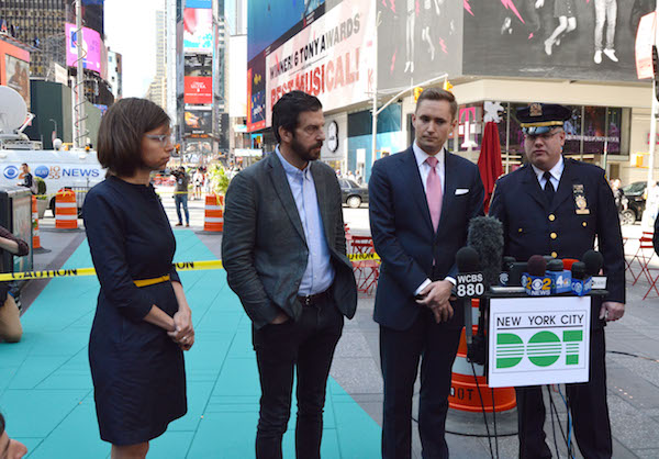 Designated Zones Open in Times Square, As Superheroes Ready a Legal Battle 2 CHEN times square ped plaza is