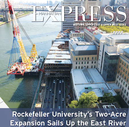 Rockefeller University’s Two-Acre Expansion Sails Up the East River 2 Rockefeller University is monitoring progress on its two-acre expansion with photos, snapped every 10 minutes from a vantage point north of the campus, that show the modules, currently capped in light blue, that sit over the FDR Drive and will be the structural base for the campus expansion. | COURTESY: ROCKEFELLER UNIVERSITY