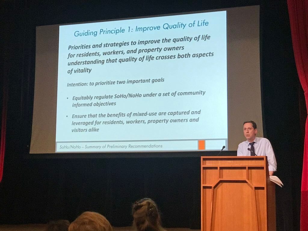 Consultant Jonathan Martin presenting preliminary recommendations at a June public hearing. (Photo by Gabe Herman)