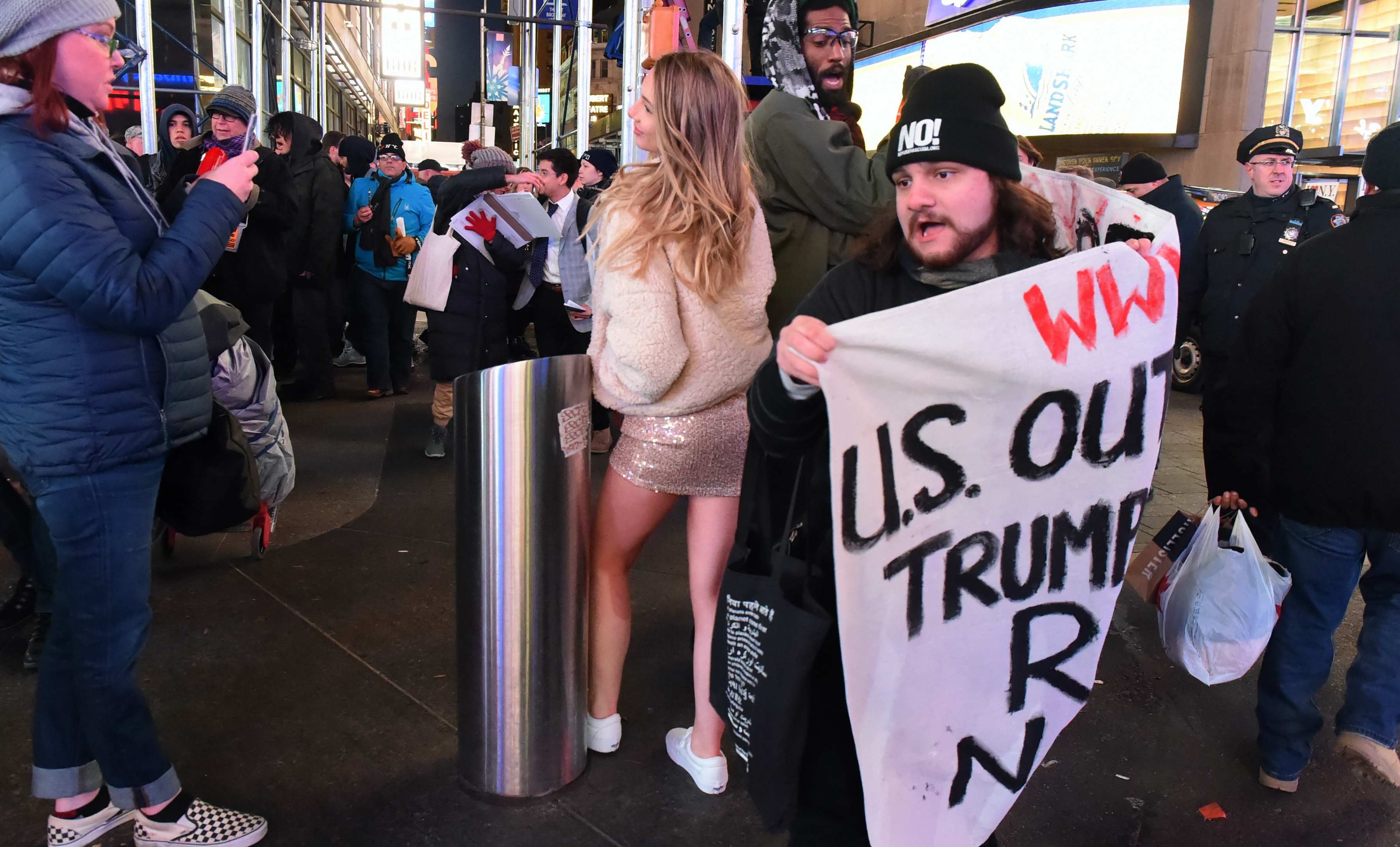 Fearing outbreak of war, protesters rally in Times Square against Trump-Iran tensions 2