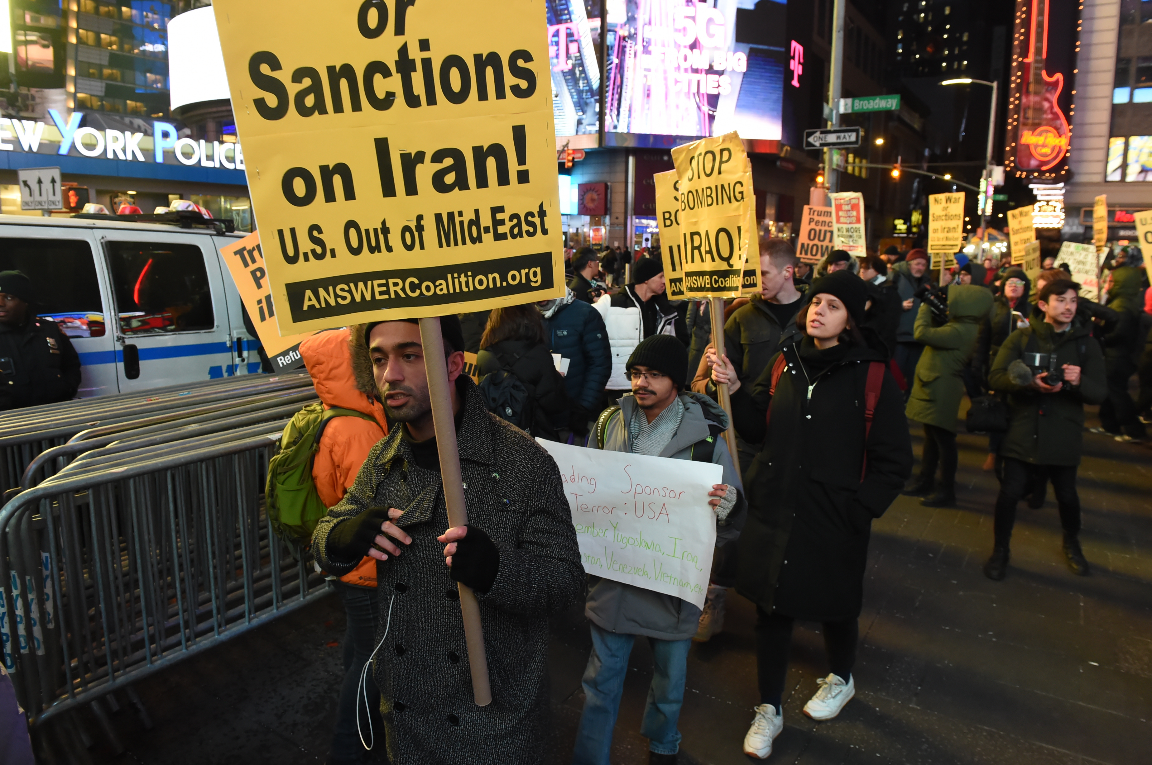 Fearing outbreak of war, protesters rally in Times Square against Trump-Iran tensions 4