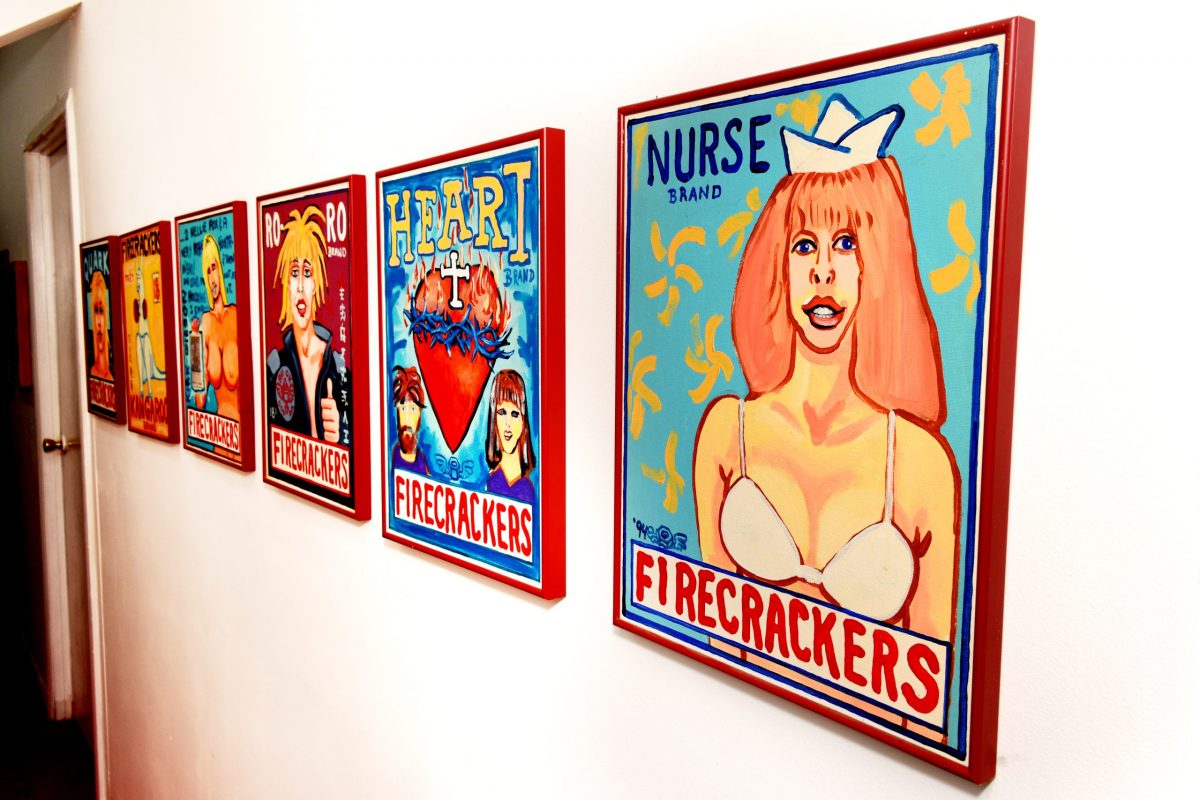 A profile of Ed Higgins, artist with unique marketing styles 6 A few of the "Firecracker" paintings from the mid 90's, which feature Higgins' "wingnut" logo.
