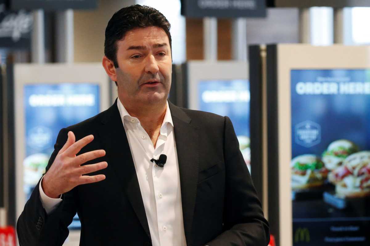 McDonald’s CEO Steve Easterbrook speaks during a news conference in New York
