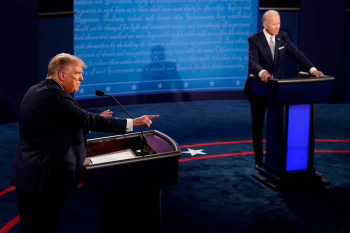 Voters will 'not stand for' Trump refusing to leave office, Biden says 50 U.S. President Donald Trump and Democratic presidential nominee Joe Biden participate in their first 2020 presidential campaign debate held on the campus of the Cleveland Clinic at Case Western Reserve University in Cleveland
