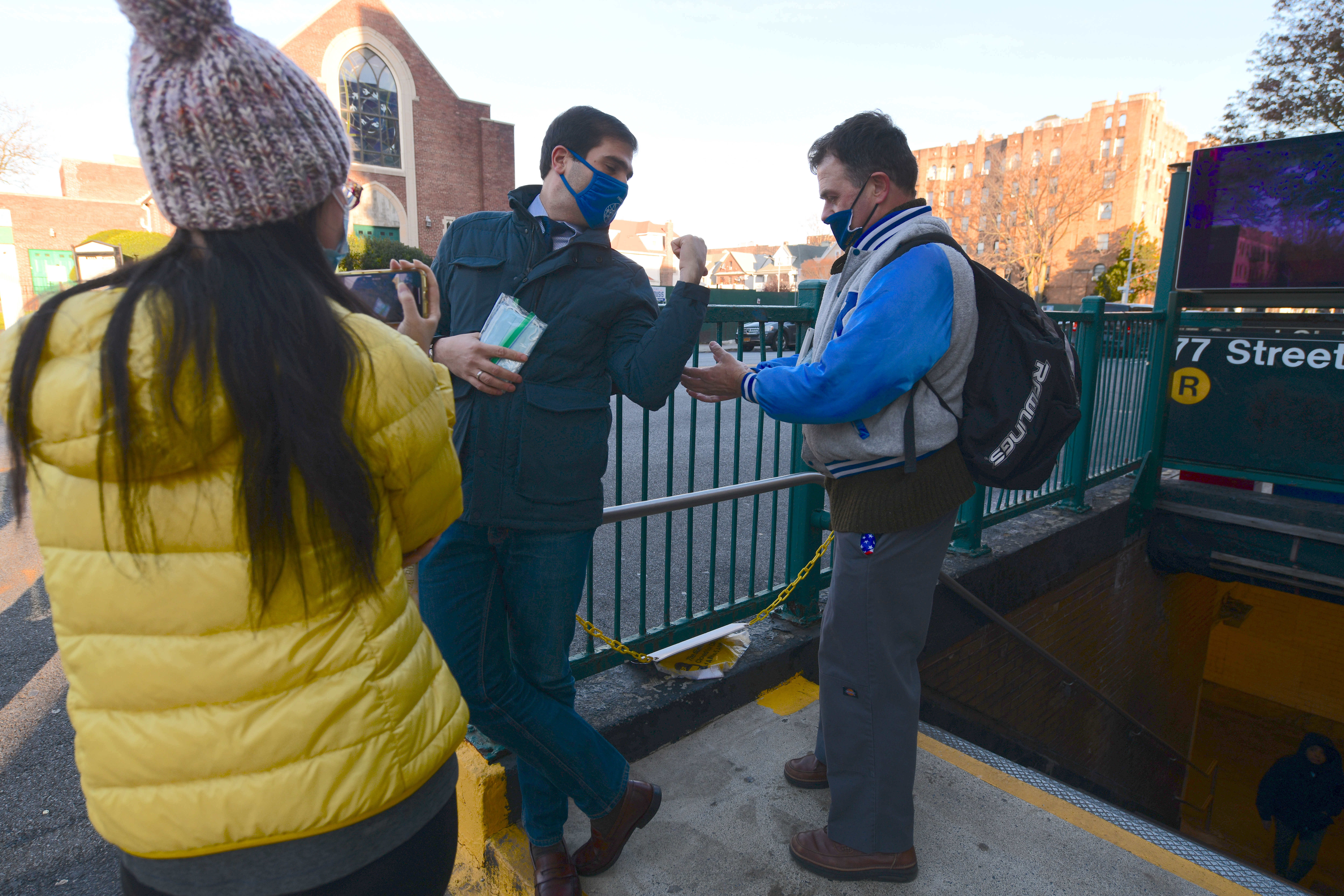 After a tough election, State Senator Gounardes greets voters at Brooklyn train stop 4