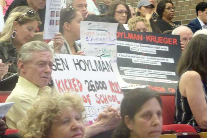 Housing Advocates Clash with Slighted Parents at Epstein’s Town Hall 9 Protesters refuse to let Brad Hoylman and Liz Krueger off the hook for Bill S2994. Photo by William Engel