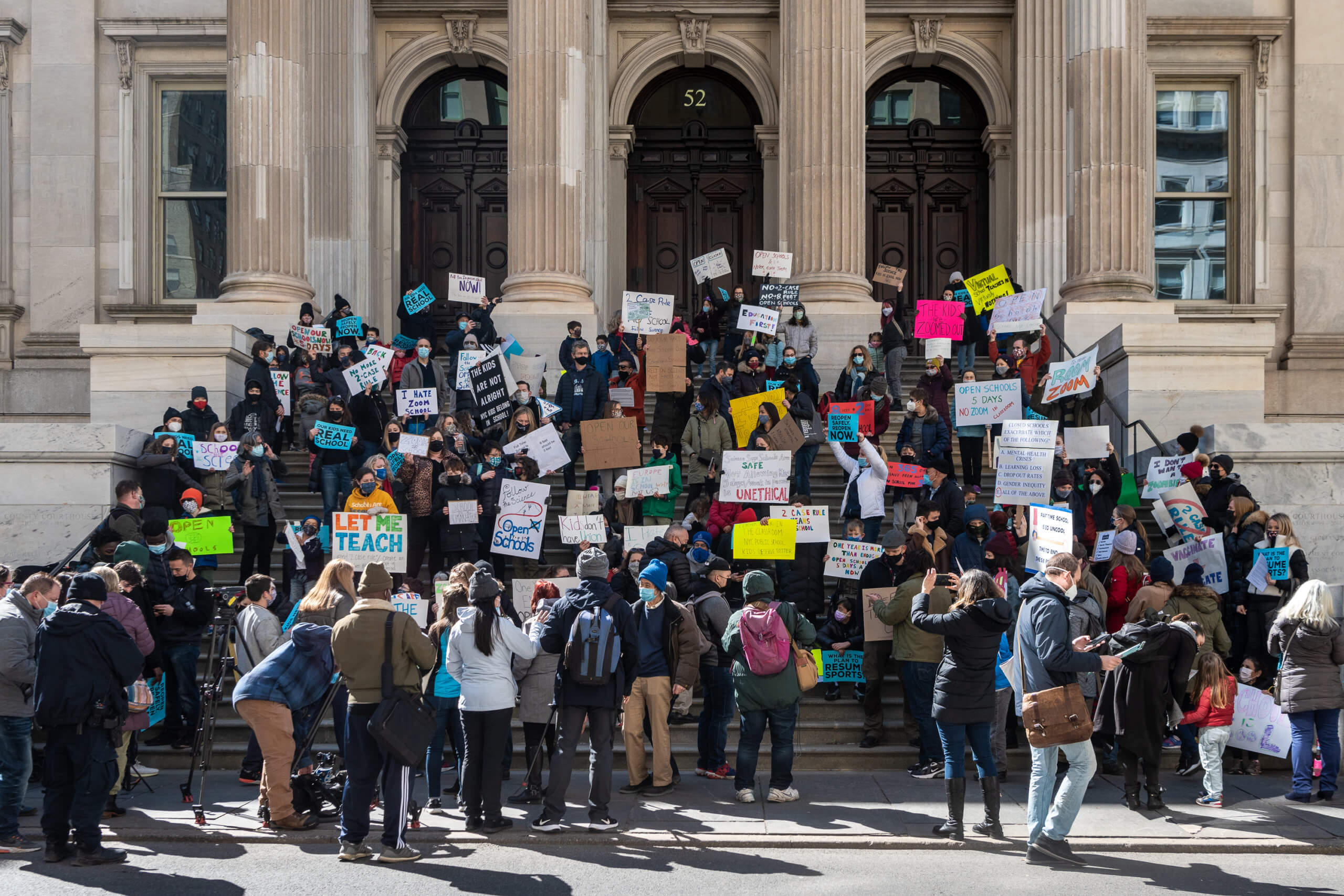 Parents, students and educators rally in Lower Manhattan for full reopening of NYC public schools 2 The crowd outside Tweed Courthouse on March 13, 2021.