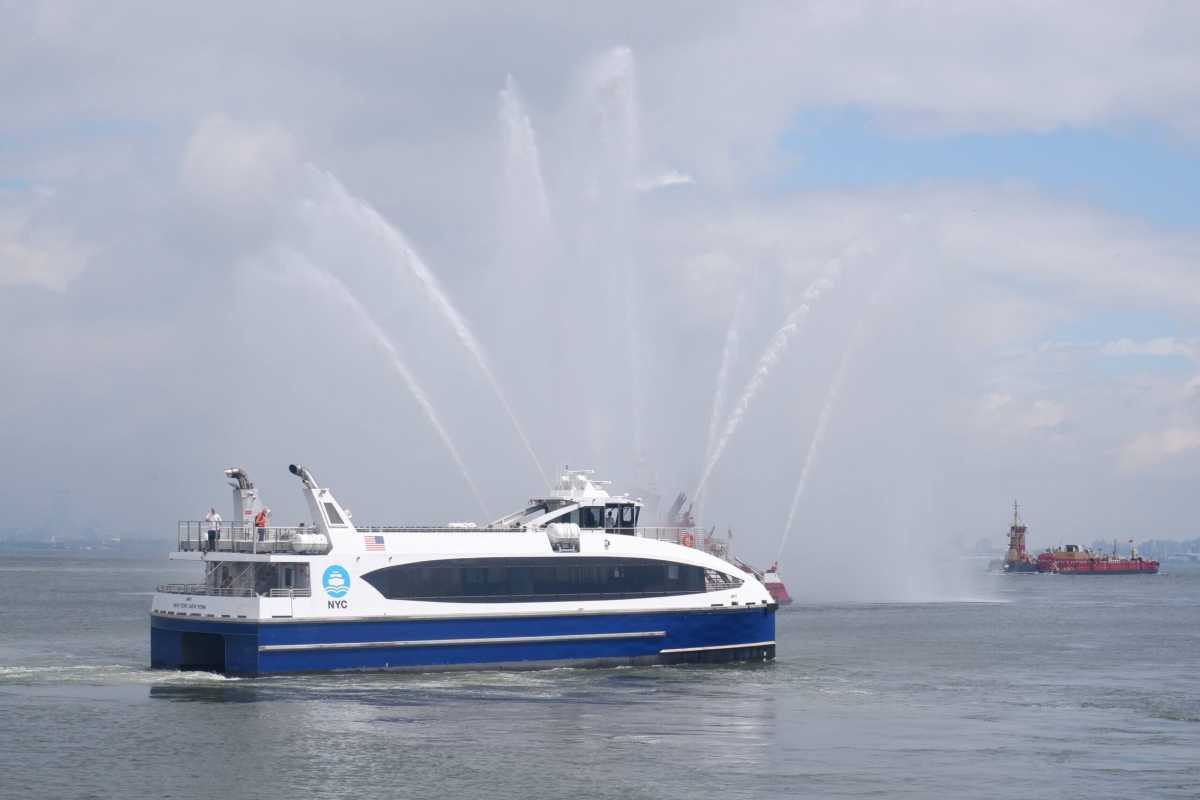 An NYC Ferry departs from St. George in Staten Island on Aug. 23, 2021.