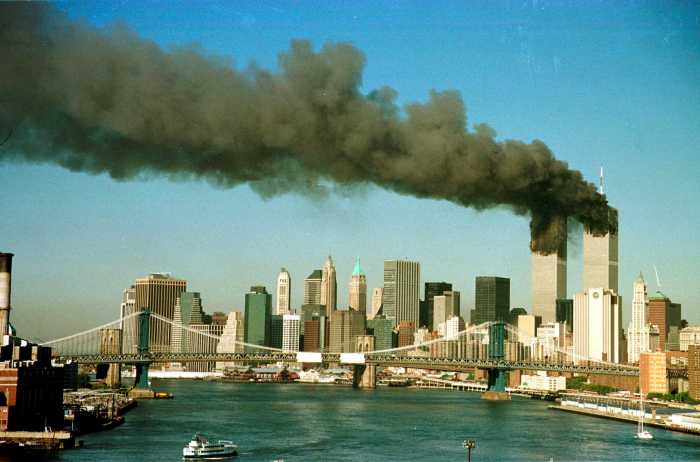 9/11 photo of World Trade Center on fire