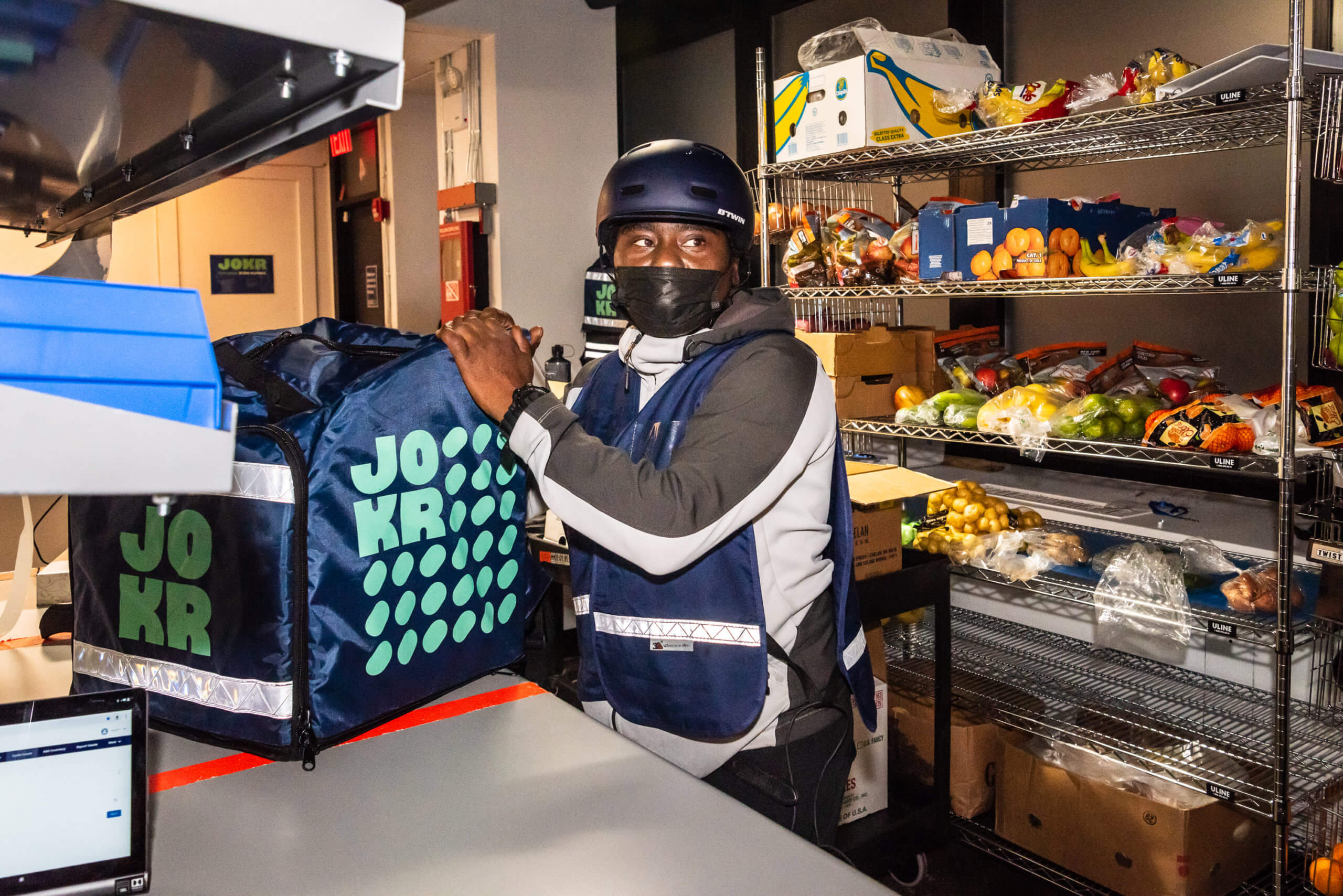 THE RACE TO DELIVER: Inside the many grocery delivery apps taking over NYC 7 JOKR rider James is getting ready deliver groceries.