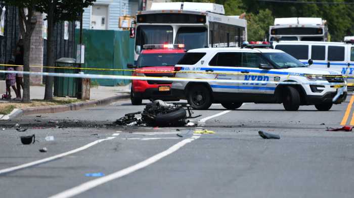 Explosive motorbike crash in Queens leaves one dead, two injured 11 Explosive motorbike crash in Queens kills one