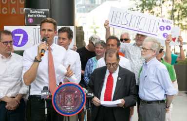 7 train rally in Hell's Kitchen