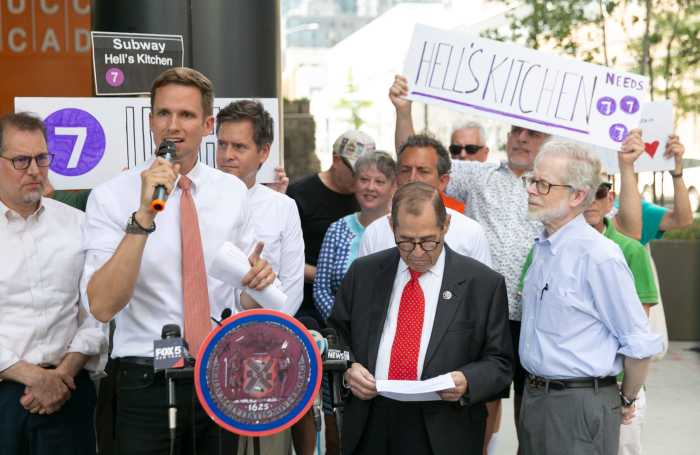 7 train rally in Hell's Kitchen