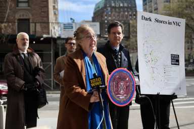 gale brewer at grocery delivery/dark store press conference