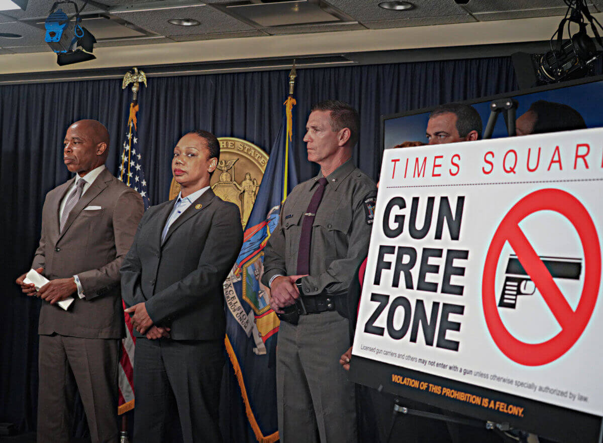 Police Commissioner Keechant Sewell and Mayor Eric Adams