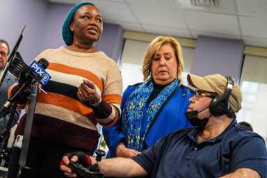 Assembly Member Rebecca Seawright and caregivers for the developmentally disabled