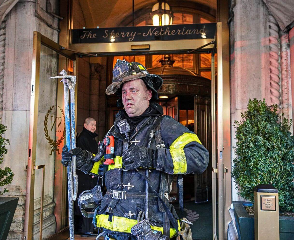 Fire breaks out at Upper East Side hotel hours after billionaire arrest 4 A firefighter at the scene of the Sherry-Netherland hotel fire