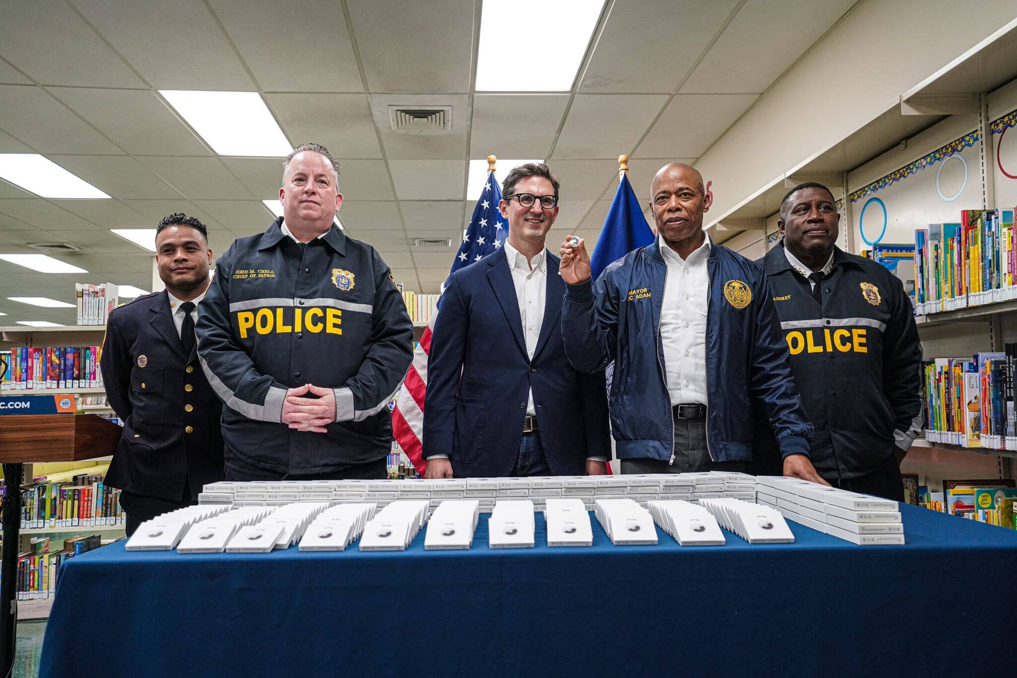 Mayor, where's my car? Adams, NYPD donate Apple AirTags to catch Bronx car thieves 6 Mayor Eric Adams with Police Officers