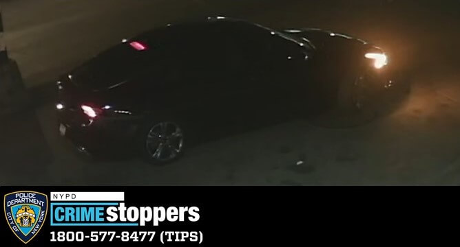 An image of the black sedan used as the getaway car in the shooting