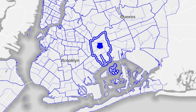 Shooting victim in East New York pronounced dead, third shooting death in 75th NYPD precinct in a week 4 The 75th NYPD precinct district is outlined in dark blue