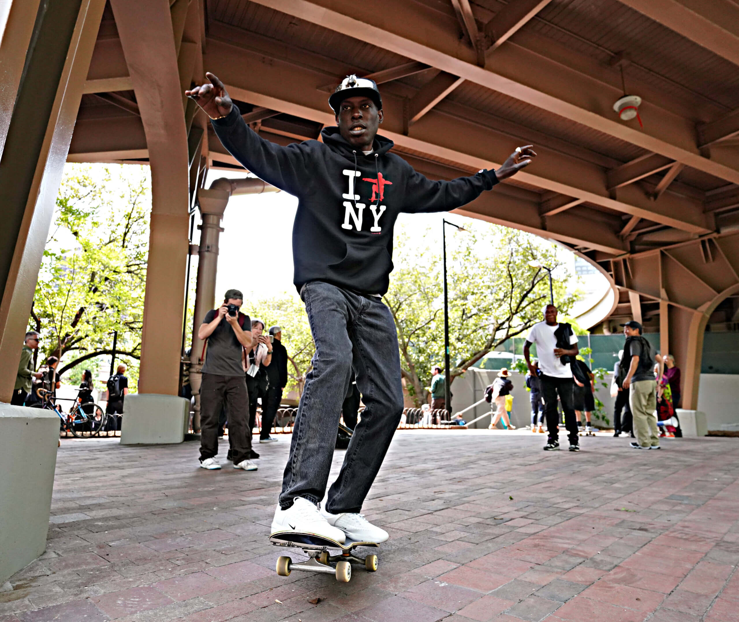 Rolling through 'The Arches': Lower Manhattan skatepark beneath the Brooklyn Bridge officially opens 10 Skaters