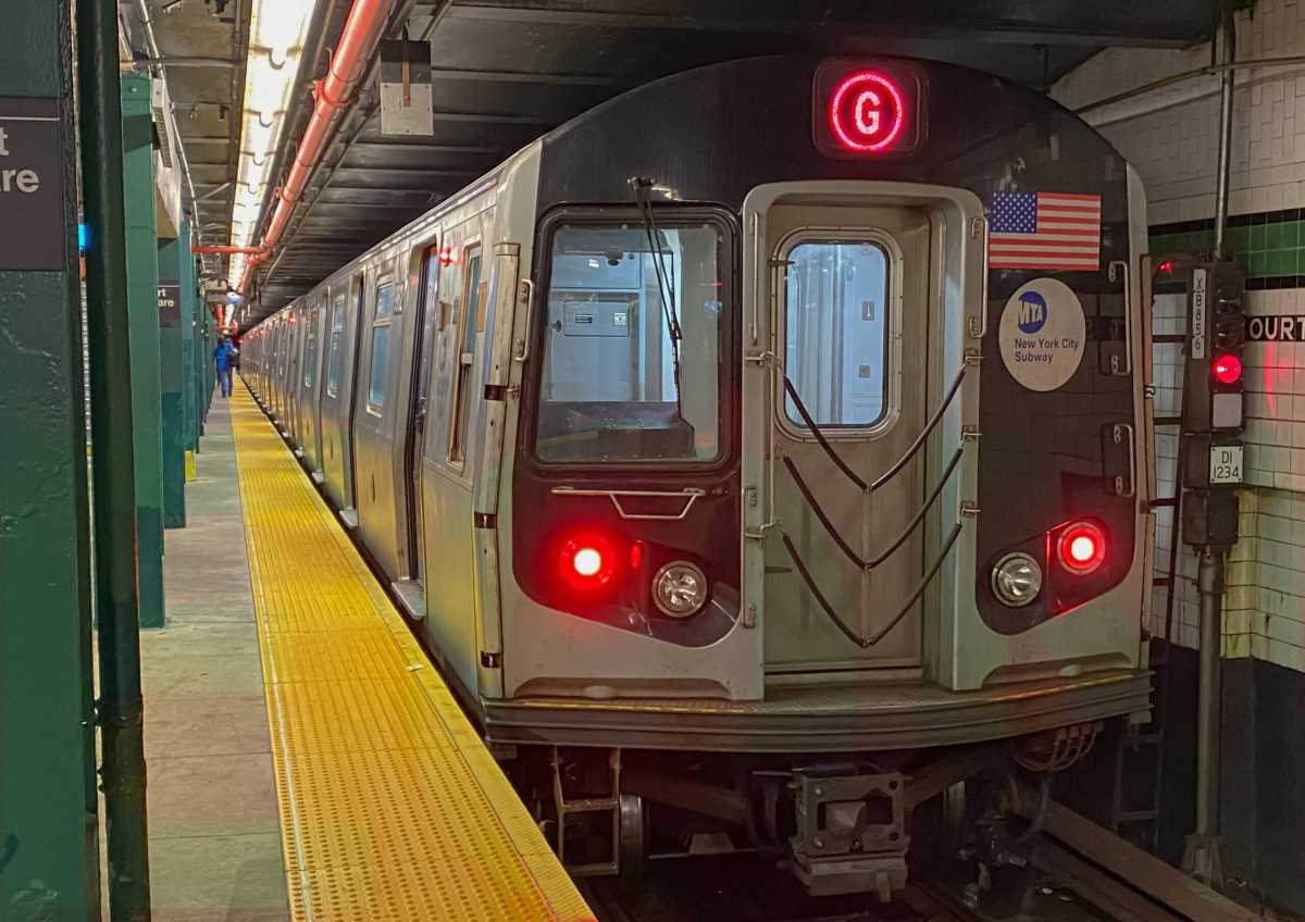 A G train at the Court Square station in Long Island City, Queens.