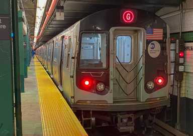 A G train at the Court Square station in Long Island City, Queens.
