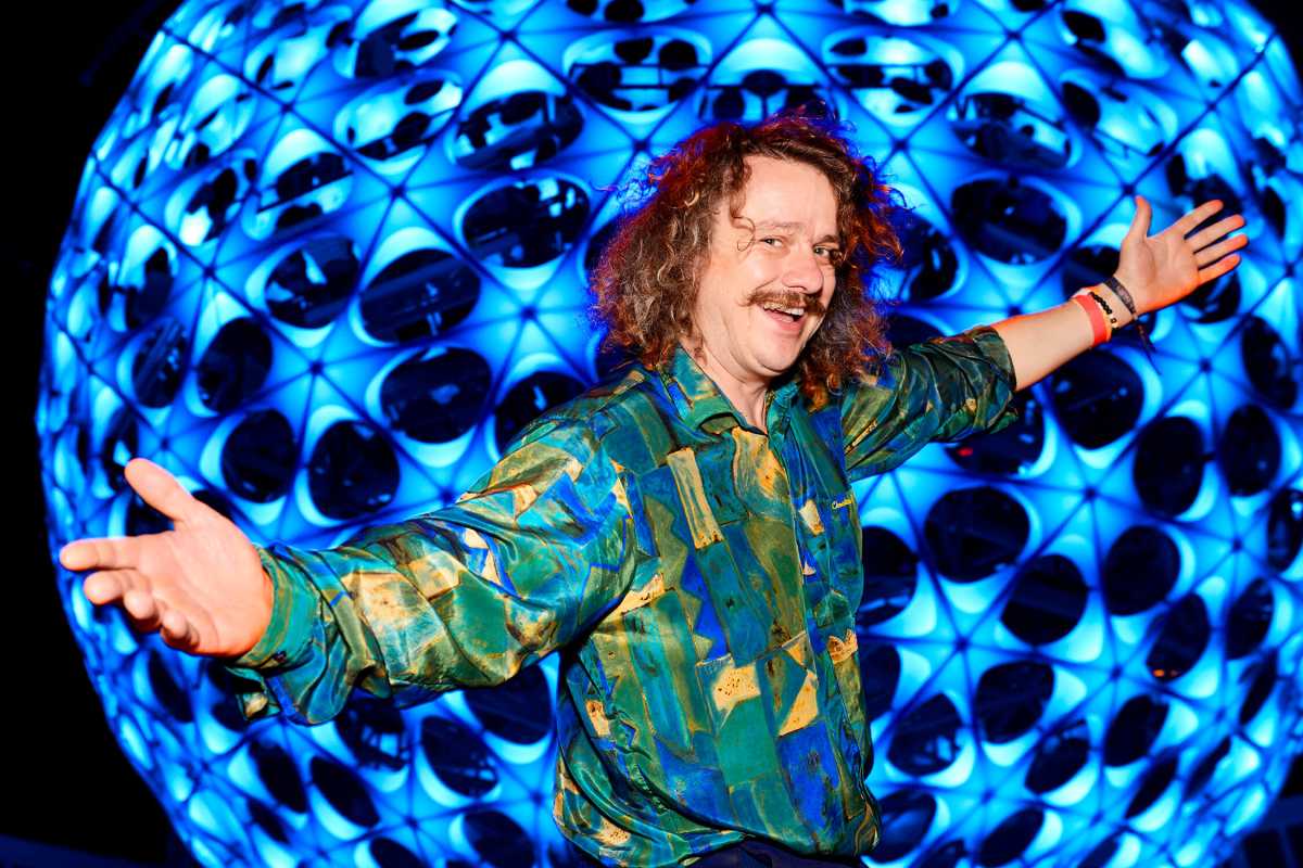 Ed Cooke in front of the Sonic Sphere at Hudson Yards