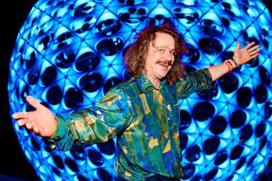 Ed Cooke in front of the Sonic Sphere at Hudson Yards