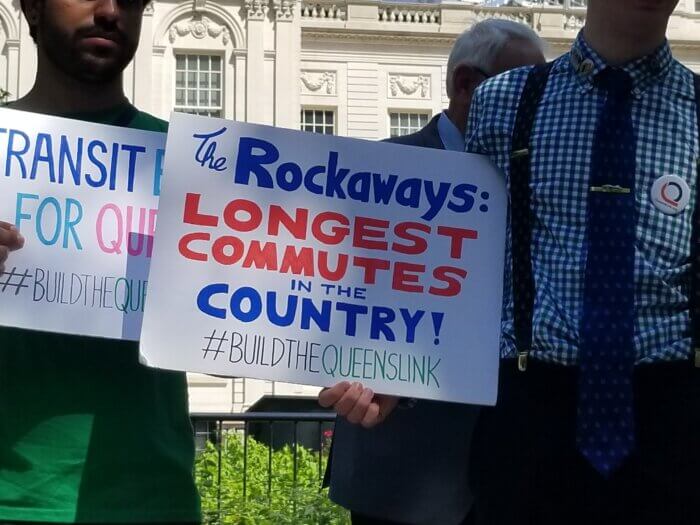 Pols still calling for 'QueensLink' transit service on abandoned rail line as mayor seeks to build park 9 Rockaway residents have some of the nation's longest commutes, and existing transit makes it hard to travel within their own borough of Queens