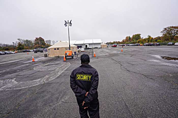 Despite long journeys to NYC, some migrant families reject emergency shelter at Floyd Bennett Field 8 Security guards posted at the Floyd Bennett site to ensure unauthorized visitors do not gain access to the HERRC.