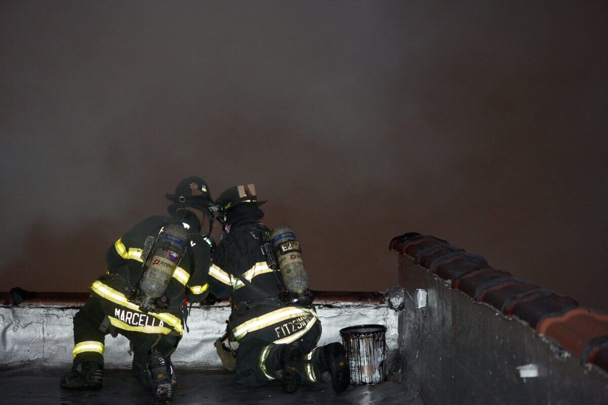 Firefighters were forced into a defensive fire during a three alarm fire at 544 Rockaway Parkway