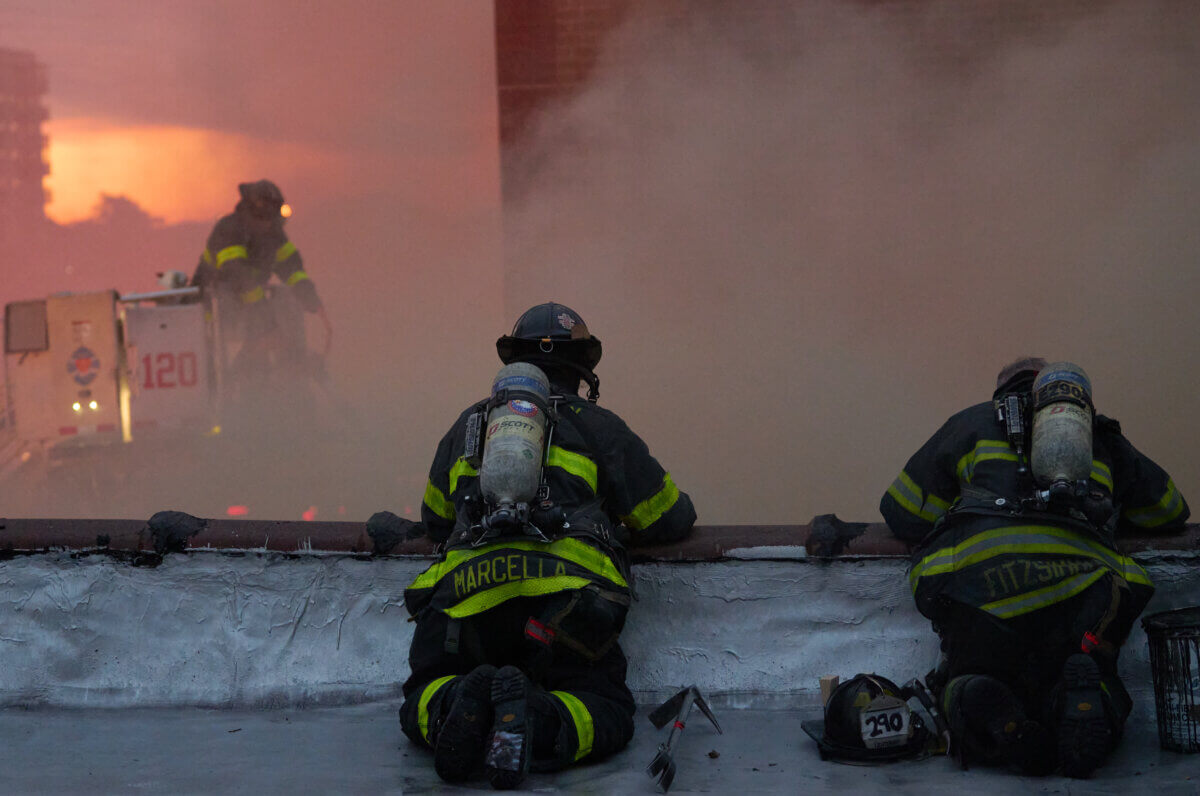 Firefighters battle a three-alarm fire in East Flatbush, Brooklyn