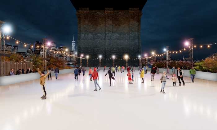 Glide into winter: Ice skating rink to debut in Brooklyn Bridge Park 4 ‘Glide at Brooklyn Bridge Park’ will give visitors a chance to ice skate under the borough’s iconic span, while taking in views of the Manhattan skyline.