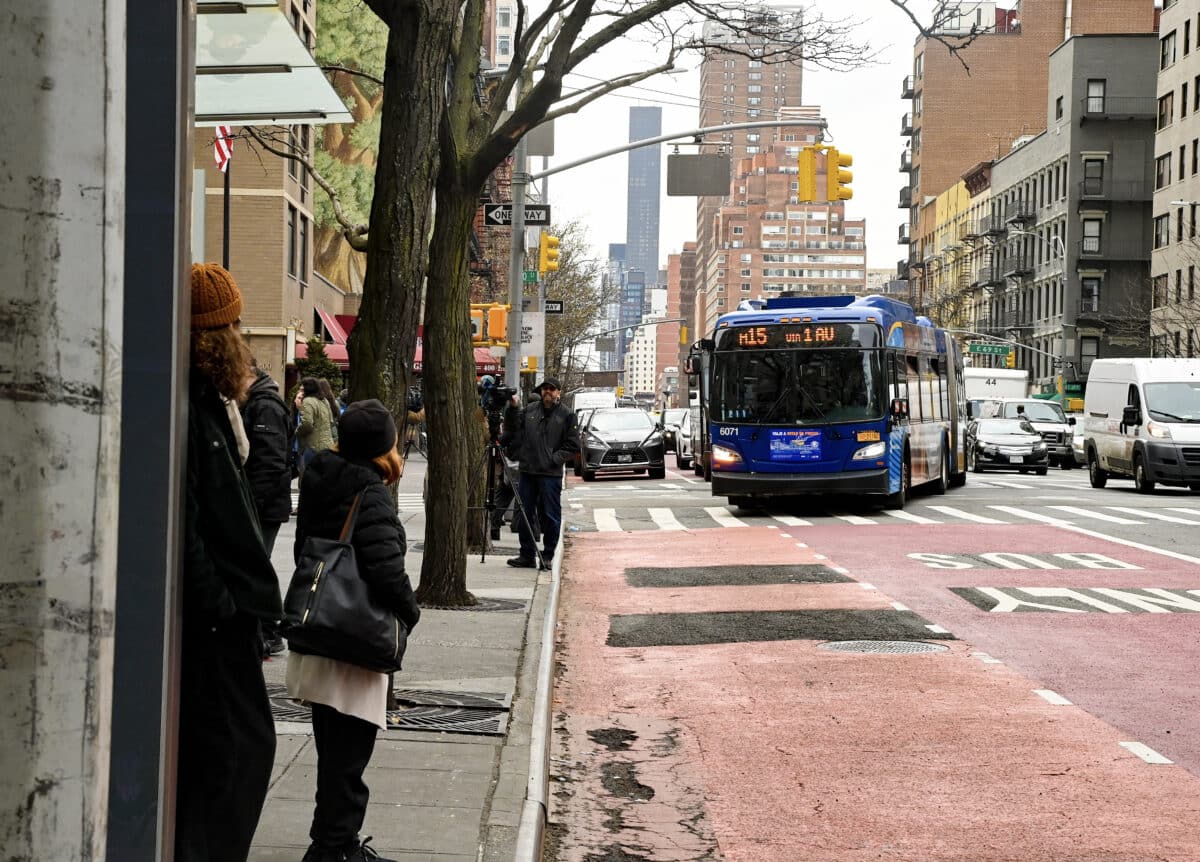 MTA bus approaching with camera enforcement