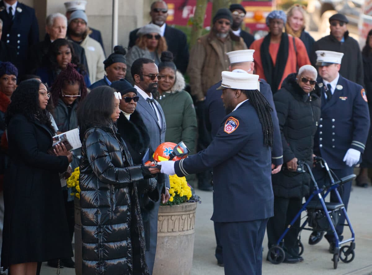 The Whiteside family was presented with a EMT helmet honoring Frederick Whiteside