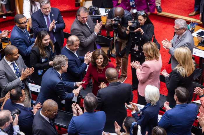 State of the State: Hochul focuses on retail theft, mental health, housing in annual address 6 Governor Kathy Hochul shakes hands with New York lawmakers at the 2024 State of the State Address on Jan. 9, 2024 in the Assembly chamber