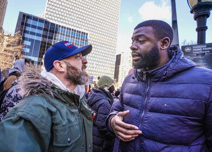 Lower Manhattan rally to stop migrant shelter limits crashed by far-right activists 15 Far right and left activists confront each other at Lower Manhattan migrant rally