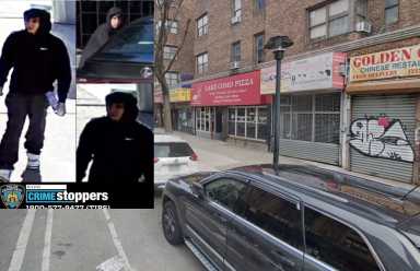 Police are looking for this man wanted for attempting to burn an Israeli flag in Washington Heights on Feb. 24 (GMaps/NYPD)