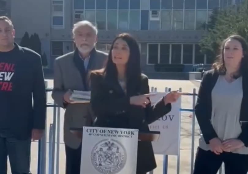 City Council Member Inna Vernikov speaks about the antisemitic claims at Origins High School in Sheepshead Bay, Brooklyn on March 3, 2024