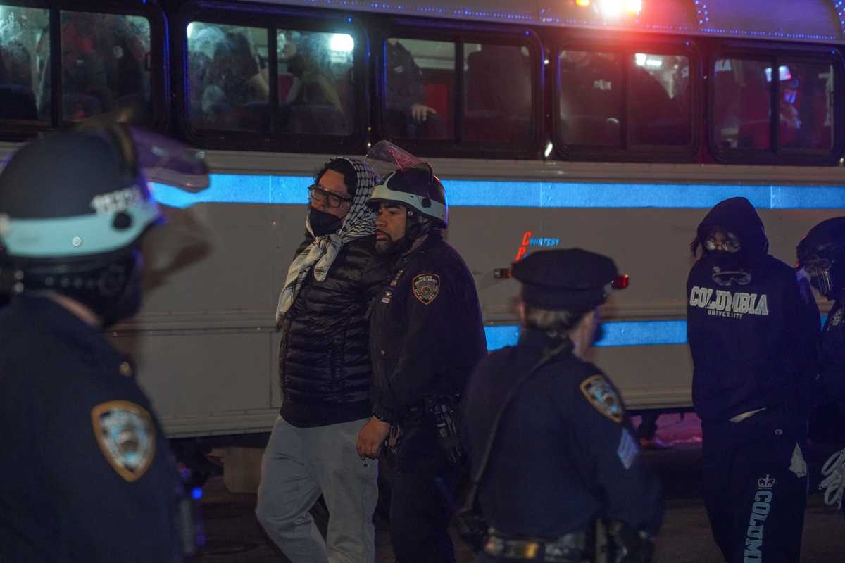 An arrested protester at Columbia University.