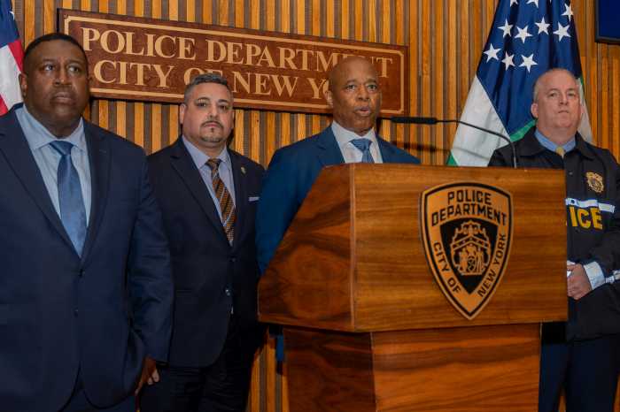 More than 1,200 new NYPD recruits approved as city's fiscal fortunes continue to improve: Mayor Adams 6 NYPD brass with Mayor Eric Adams and Police Commissioner Edward Caban