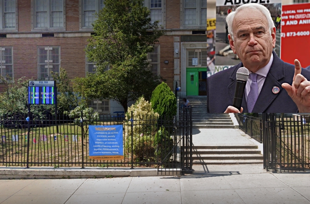 Queens public school with inset of local council member