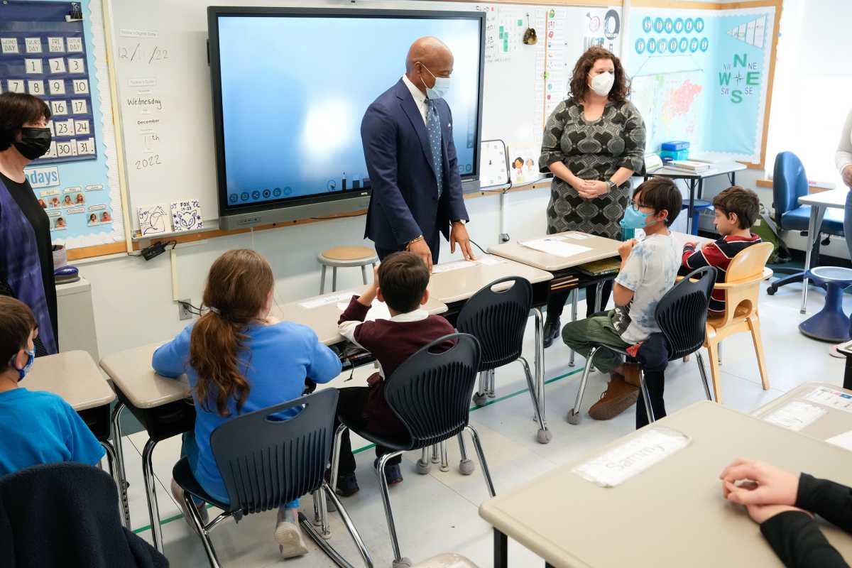 New York City Mayor Eric Adams tours a school program dedicated to the success of students with learning disabilities in Brooklyn on Wednesday, December 14, 2022.