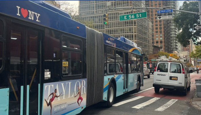 Construction starts on revamped Second Avenue bus, bike lanes 5 Second Avenue's existing curbside bus lane (seen here blocked by a parking scofflaw) will be upgraded to an offset lane.