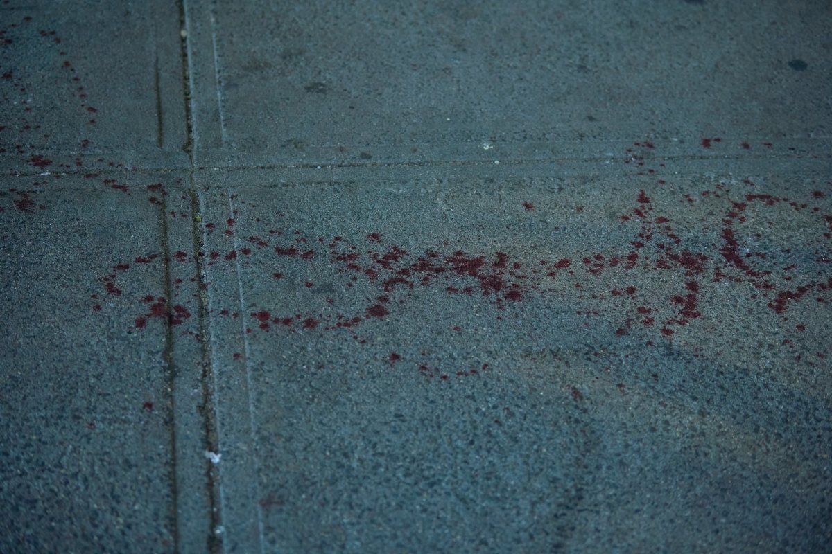 Two shot at Brooklyn apartment building in gun violence-plagued community 4 A trial of blood ran from the lobby to the street following a shooting at 315 Sutter Ave