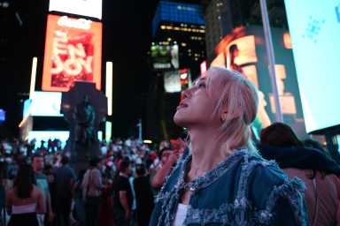 K-Pop artist Black On seen in Times Square.