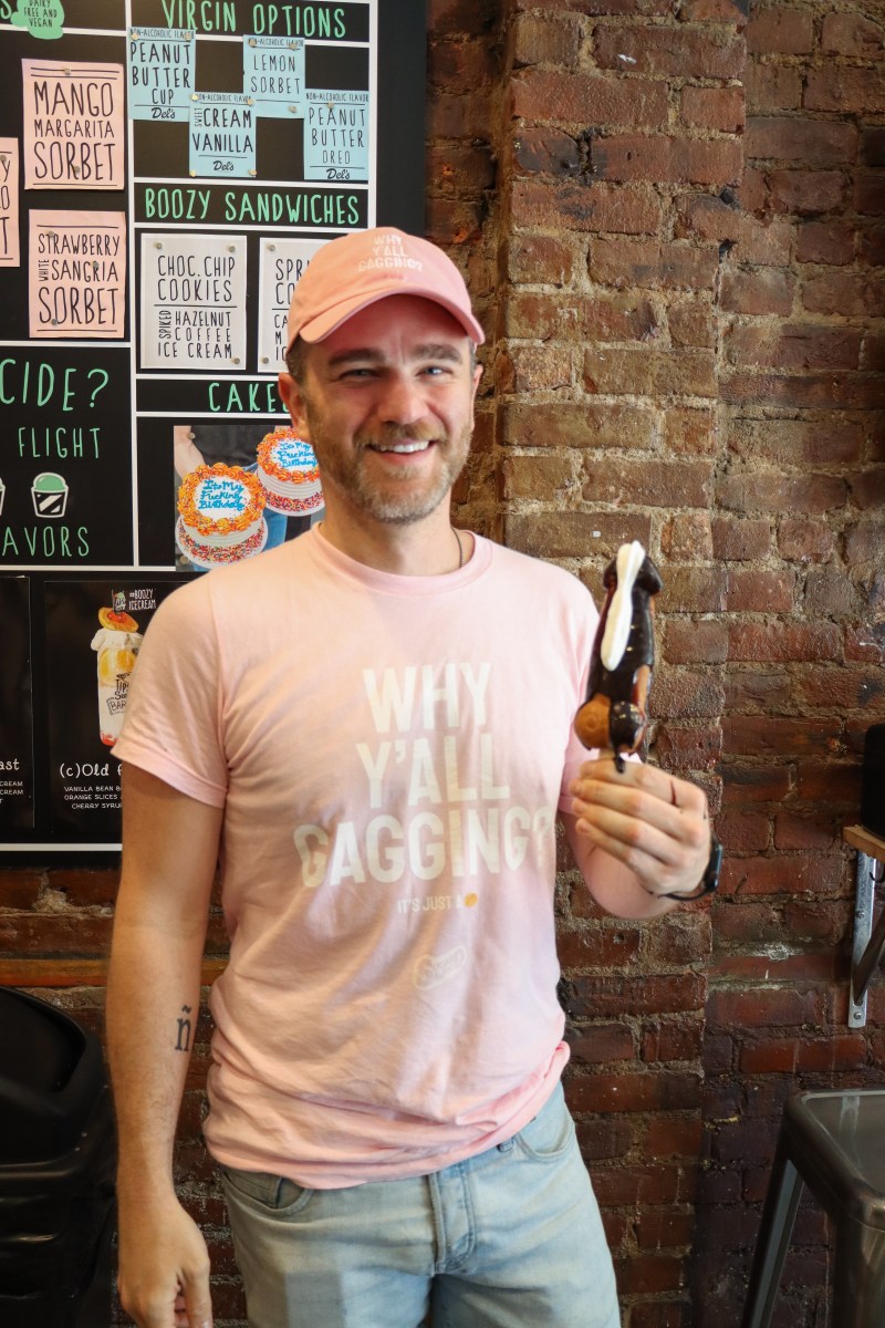 National Ice Cream Day | Tipsy Scoop’s naughty ice cream sundae will get you hot 4 Austin Allan, founder of Sugar Wood, shows one of the Woody Waffles that comes on the Weenie Martini.