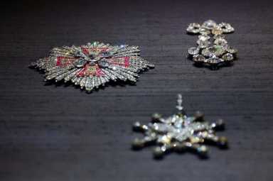 The breast star of the Polish Order of the White Eagle is pictured, as items recovered from a jewel heist at Gruenes Gewoelbe (Green Vault) museum in 2019 with an estimated value of more than 113 million euros go back on display after their restoration, in Dresden, Germany, August 13, 2024. REUTERS/Nadja Wohlleben